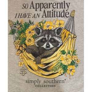 Simply Southern T-Shirt Womens XL Gray Raccoon Attitude Graphic Tee EUC CUTE!!!